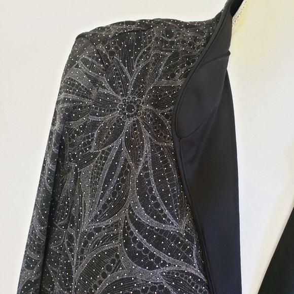 Collections Women's Black Silver Floral Semi Sheer Open Front Cardigan Jacket - Picture 3 of 13